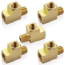 Boeray 5pcs 1/4" Brass Tee Fittings - 1/4" NPT Female to Male to Female - 3 Way Street Tee for Joining Pipe