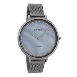 Oozoo Vintage Damenuhr Metallband 40 MM Gun Metal/Perlmutt Blau C9859
