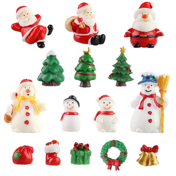 SALLYFASHION Resin Christmas Miniature, Pack of 15 Christmas Figures, Mini