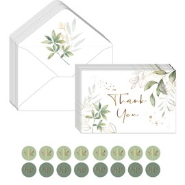 BRT Bearingshui Greenery Thank You Cards with Envelopes and stickers Total 36PK, 4x6 Inches Baby Shower Thank You Cards Bridal Shower Thank You Cards Birthday Wedding Blank Notes Thank you Cards