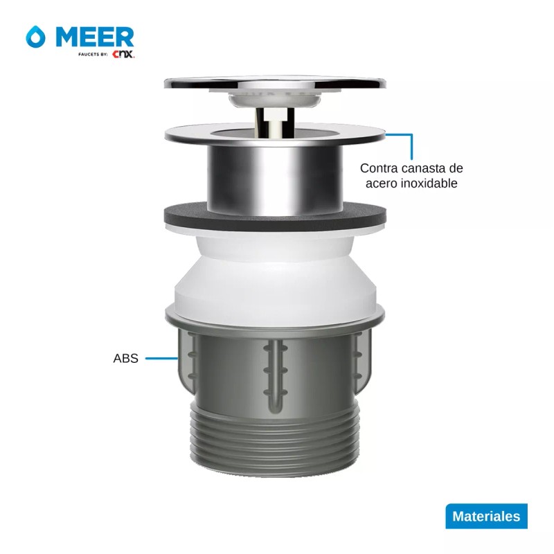 Meer Desagüe Emergente Con Botón Pop-up De Acero Inox Lavabo
