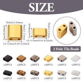 Cheriswelry 360pcs 2-Hole Glass Seed Beads Half Tila Beads Rectangle Opaque Loose Spacer Beads 4.5~5.5mm for DIY Craft Bracelet Earring Necklace Jewelry Making