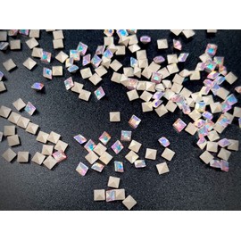 Crystal AB, Preciosa Czech MC Square Maxima Rhinestones Style 435-23-211 in Size 4x4mm, 72 Pieces, Silver Foiled, P914