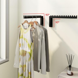 STWWO Coat Hooks Wall Mounted Clothes Fan Wall Clothes Rack Clothes Rail with 14 Slot Holes Metal Coat Hooks for Balconies Bathroom Laundry Room (Black, Pack of 2)