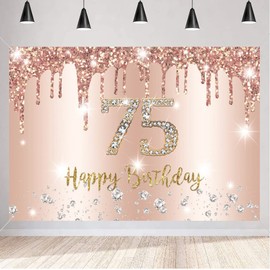 Happy 75th Birthday Decorations Backdrop Banner for Women Happy 75 Years Old Party Sign Poster Woman 75th Birthday Rosegold Photography Background 75th Birthday Party Supplies, 150x90cm