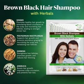 BIOGREEN ROOTS Ammonia-Free & Paraben Free Herbal Hair Shampoo – Natural Hair Dye Shampoo for Women & Men – Nourishing Color & Eco Aroma & Herbal Bliss – Covers Gray – Brown Black (20 sachets x 25 ml)