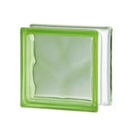 Seves Glass Block 7.5 x 7.5 x 3 Basic Wave Green Color Glass Block