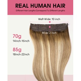 Youngsmile Wire Hair Extensions 22inch Invisible Line Wire for Real Human Hair Exteniosn Balayage Brown Fading to Ash Brown Highlight with Medium Blonde Straight 85g Human Hair (wire#3/8/22-22inch)