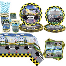 Obussgar Police Birthday Party Decorations - Police Party Supplies Including Plate, Cup, Napkin, Straw, Tablecloth for Police Party Decorations (20)