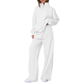 PRETTYGARDEN Womens Casual Two Piece Sets Fall 2025 Outfits Quarter Zip Sweatshirts Straight Leg Pants Sweatsuits Tracksuit (White,XX-Large)