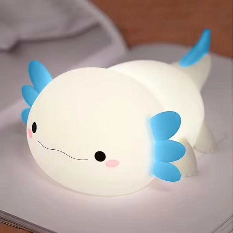 Cute Axolotl Silicone Night Light, Soft LED Nursery Lamp for