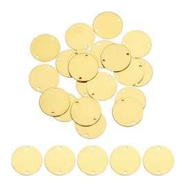 MECCANIXITY 20pcs Brass Round Stamping Blank DIY Label Tags 15mm/0.59inch for Craft, Pendant Decoration, 1.2mm/0.05inch Double Hole, Yellow