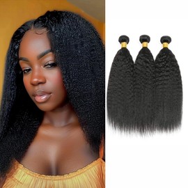 Magibrunette Kinky Straight Human Hair Bundles 24 26 28 Inch Human Hair Bundles for Black Women Double Weft Extension 300g