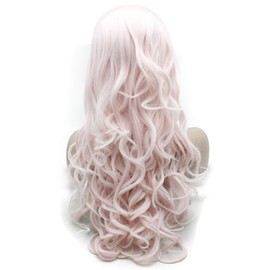 MX angel Long Wavy Light Pink Lace Front Synthetic Hair Wig Half Hand Tied Cosplay Party Wig(Light Baby Pink)