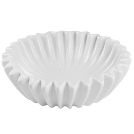 Kultilanda Large Ceramic Fruit Bowl Ivory Decorative Bowl for Coffee Table Entryway Kitchen Modern Home Decor Centerpiece 9.5 Inches Ruffle Fluted Scalloped Bowl