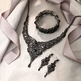 EVER FAITH Statment Jewellery Set Crystal Retro 1920s Vase Art Deco Bridal Prom Necklace, Earrings and Stretch Bracelet Set for Women Wedding Party Clear Silver Tone, Crystal, alloy, No Gemstone