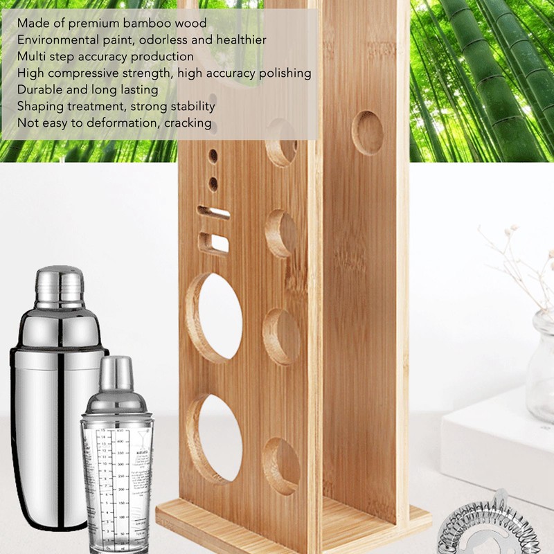 Bartender Kit Stand Large Capacity Space Saving Bamboo Wood Bartending
