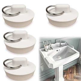 4Pcs Universal Sink Plug, White Rubber Bath Plug, Kitchen Sink Plug Replacement Drain Stopper for Bathtub Kitchen and Bathroom (Size for 44-47mm Drain)