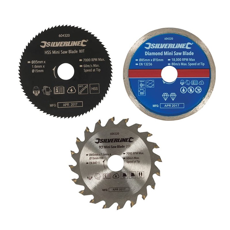 Silverline 604320 Mini Saw Blade Set 3pce 85 mm Dia