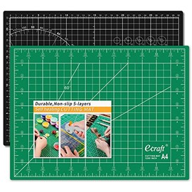 Ecraft Self Healing Cutting Mat:9" x 12"(A4) Double Sided 5-Ply Fabric Cutting Mat for Craft, Sewing, Quilting Rotary Cutting Board Mats,Green/Black
