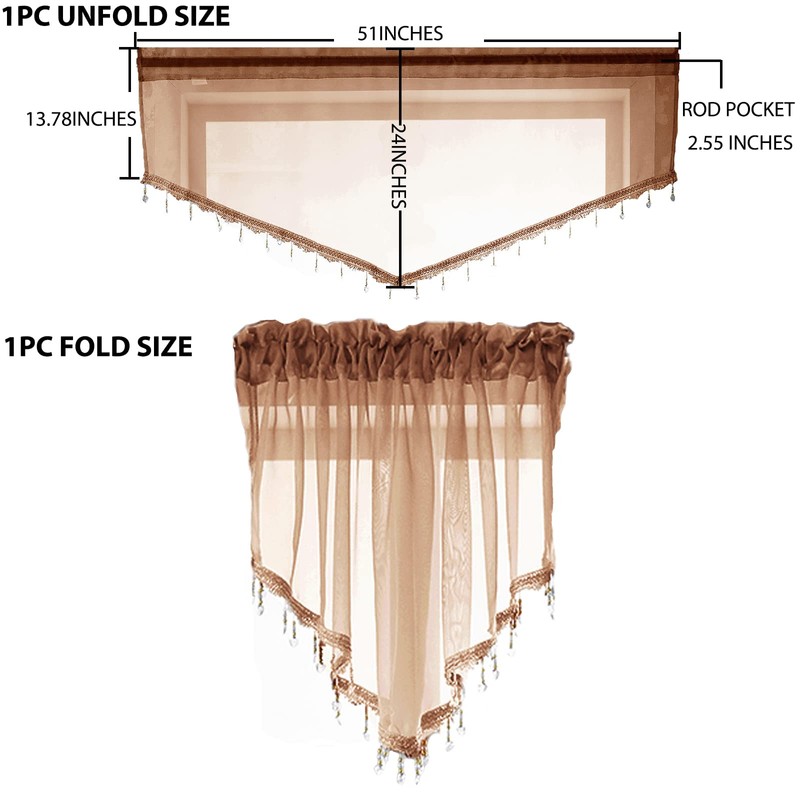 PearAge Cortinas transparentes con cenefa triangular para sala de estar,