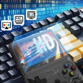 BWEFVB Consola de Juegos portátil de 3.5 Pulgadas con Tarjeta TF de 32+64G, Consola de Videojuegos Retro Portátil, Sistema emulador preinstalado, precargada con más de 15000 Juegos (Gris)