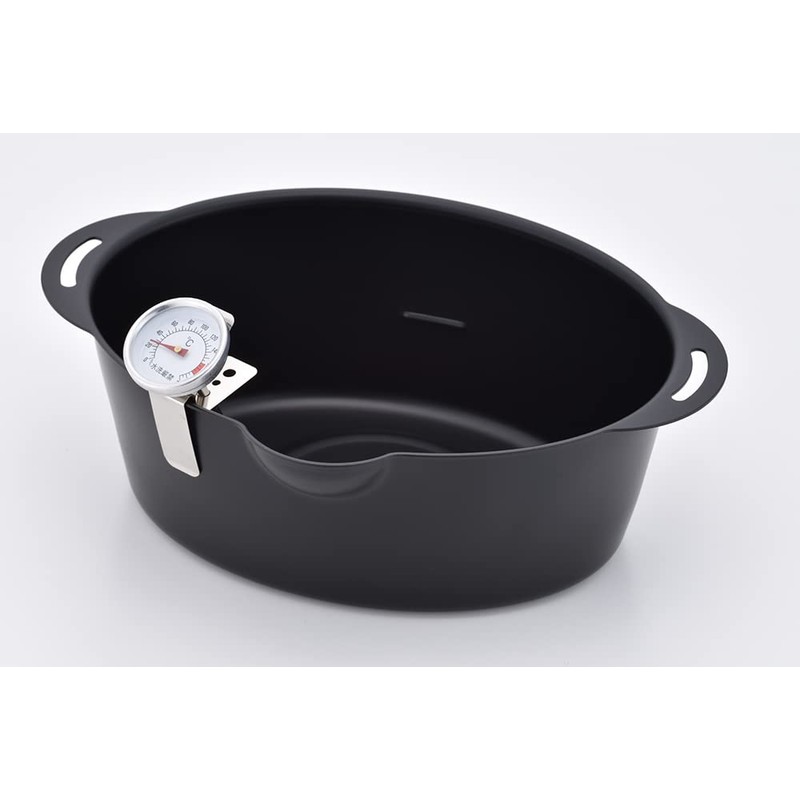 Hirosho Petite Oval Frying Pot, Tempura Pot with Thermometer, Mini,