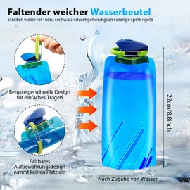 HOSPAOP Foldable Water Bottle, 500 ml, Reusable Water Bottle with Carabiner, Ultralight Leak-Proof Folding Bottle, BPA-Free Water Bottle for Travel, Hiking, Camping, Climbing, Outdoor, Pack of 4