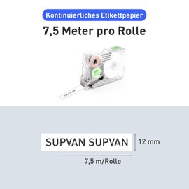 SUPVAN G15M Continuous Label Tape, Thermal Multi-Purpose Labels for Home, School, Office, 12mm x 7.5m(White)