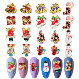WOKOTO 20 Pcs Christmas Nail Charms for Nails 3D Nail Christmas Charms for Nail Art Jewelrys Christmas Tree Bells Snowman Socks Nail Art Charms Nail Rhinestones and Charms for Christmas Nails Gems