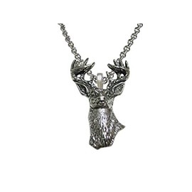 Kiola Designs White Tailed Stag Deer Head Pendant Necklace