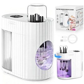 Electric Makeup Brush Cleaner Machine, Automatic Cleaning Fast Drying | 3-IN-1 1200RPM High-speed Spinning, Adjustable Timer, LED Display, 7 Slots for All