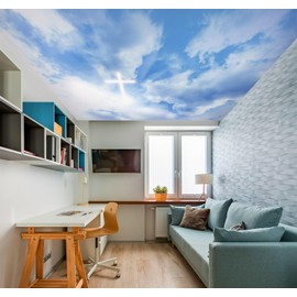 3D Cloud Cross A6296 Ceiling Wall Paper Wall Print Decal AJ WALLPAPER | Self-Adhesive Large Ceiling Wallpaper AJ CA Amy 2023 Aug (Wovenpaper Need Glue, 【123”x87”】 312x219cm(WxH))