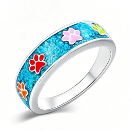 Lypic Turquoise Paw Print Ring 925 Sterling Silver Puppy Dog Cat Paws Print Ring Pet Jewelry for Women Mom (Size 9)