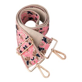 Dsigo Purse Strap, 2" Wide Gold Buckle Embroidery Crossbody Shoulder Strap for Bag Handbag Canvas Bag Crossbody Bags (Pink Floral)