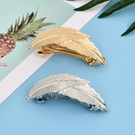 Vesaneae Pack of 2 Vintage Leaf Hair Clips, French Vintage Metal Hair Clips, Feather Leaf Hair Clips, Exquisite Barrette Clip, Hair Accessories Headpiece for Women and Girls (Silver + Gold)