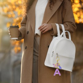 HKOVNE Initial Letter Keychains for Women Pink Purple Butterfly Tassel Keychain for Purse Handbags Backpacks School Bags (A-pink,purple)