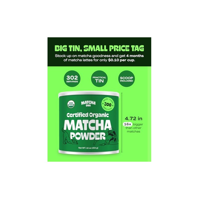MATCHA DNA Polvo de té verde Matcha orgánico certificado (lata