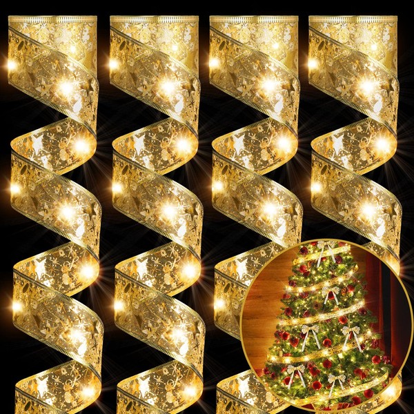 Sherr 4 Pcs 79ft Christmas Ribbon Lights Christmas Tree Decorations