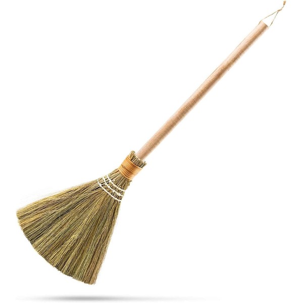 Natural Whisk Sweeping Hand Handle Broom - Vietnamese Straw Soft Broom for Cleaning Dustpan Indoor - Outdoor - Decorative Brooms - Wooden Handle - 9.84'' Width, 27.55" Length