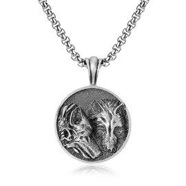 Wolf Head Locket Pendant, Nordic Viking Wolf Head Necklace For Men, Punk Wolf Medal Necklace, Tribal Wolf Head Amulet Jewellery, Gothic Wolf Couple Pendant Necklace For Boys, Stainless Steel