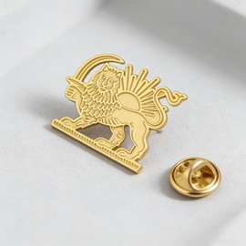 Dreamtimes Iran Lion and Sun Brooch Pin for Men Women Iranian Memorial Medal Pins Stainless Steel Persian Vintage Iran Jewelry (Gold)