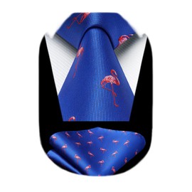 HISDERN Blau Krawatte für Herren Flamingo Hochzeit Taschentuch Business Klassisch Krawatte und Einstecktuch Set