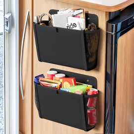 DEYILIAN 2 Pack Wall Hanging Storage Organizer, Wall Pocket Hanging Bag with Large Pockets & Sticky Adhesive Tape Wall Mounted Storage Door organizer for RV Camper Kitchen Office Black