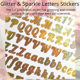 YIKTUNQ 1600 Pieces Letter Stickers, 8 Sheets 0.5 Inch Waterproof Letter Number Stickers, Stick On Alphabet Sticker Letters Decals for Scrapbook Notebook Name Tag Graduation Cap Water Bottle - Gold