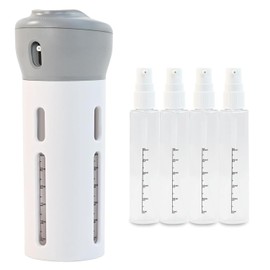 SAHENITEANA Dispensador de Viaje 4 en 1 - Contenedor de Viaje, Botella Recargable sin Fugas, Dispensador Envases Cambiador para Diferentes Lociones, Gel, Cremas, Maquillaje y Accesorios (Gris)