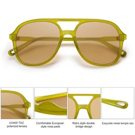 SOJOS SJ2174 - anteojos de sol de aviador polarizadas retro para mujeres y hombres, clásicos de los años 70, Verde oliva/marrón, M