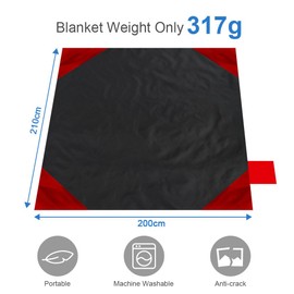 Ainiv Picnic Blanket, Mini Pocket Beach Mat 200 x 210 cm (5-8 People) Foldable, Lightweight Waterproof Sand Free, Foldable Thin Ground Sheet for Outdoor Camping Hiking Travel - Red
