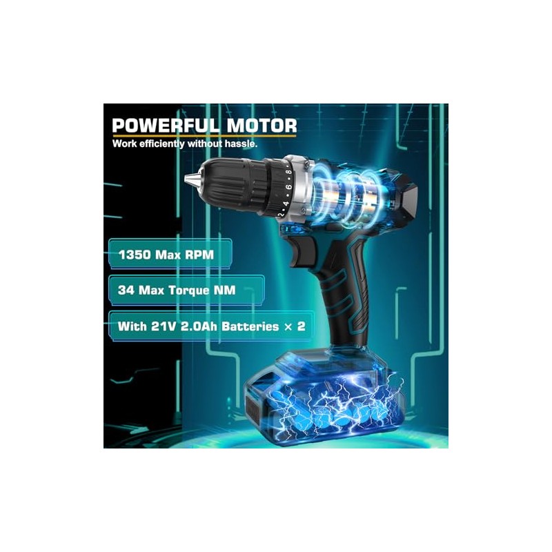 Tool Kit with 21V Cordless Drill - Sundpey 255-PCs Portable