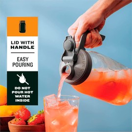 County Line Kitchen Glass Mason Jar Pitcher with Lid - Wide Mouth, 2 Quart (64 oz) - Heavy Duty, Leak Proof - Sun & Iced Tea Pitcher, Cold Brew Coffee, Breast Milk Storage, Water - Gray